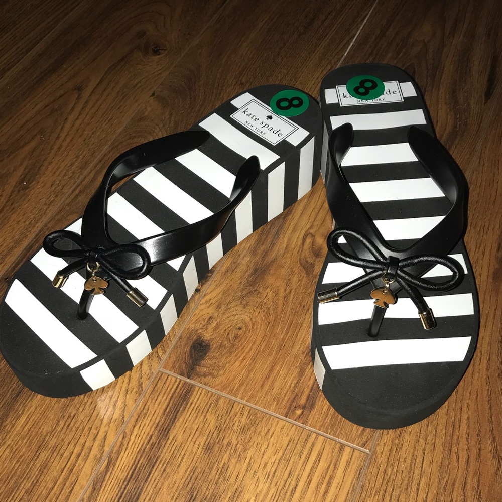 Kate Spade Black and White Stripe Flip Flops